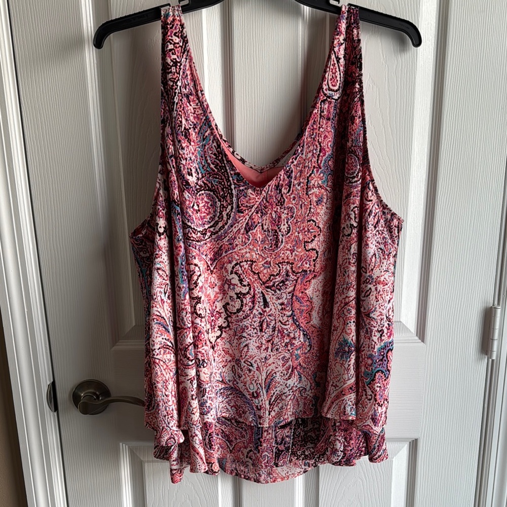 Women's Multi-layered lined Paisley Pink Sleeveless Top